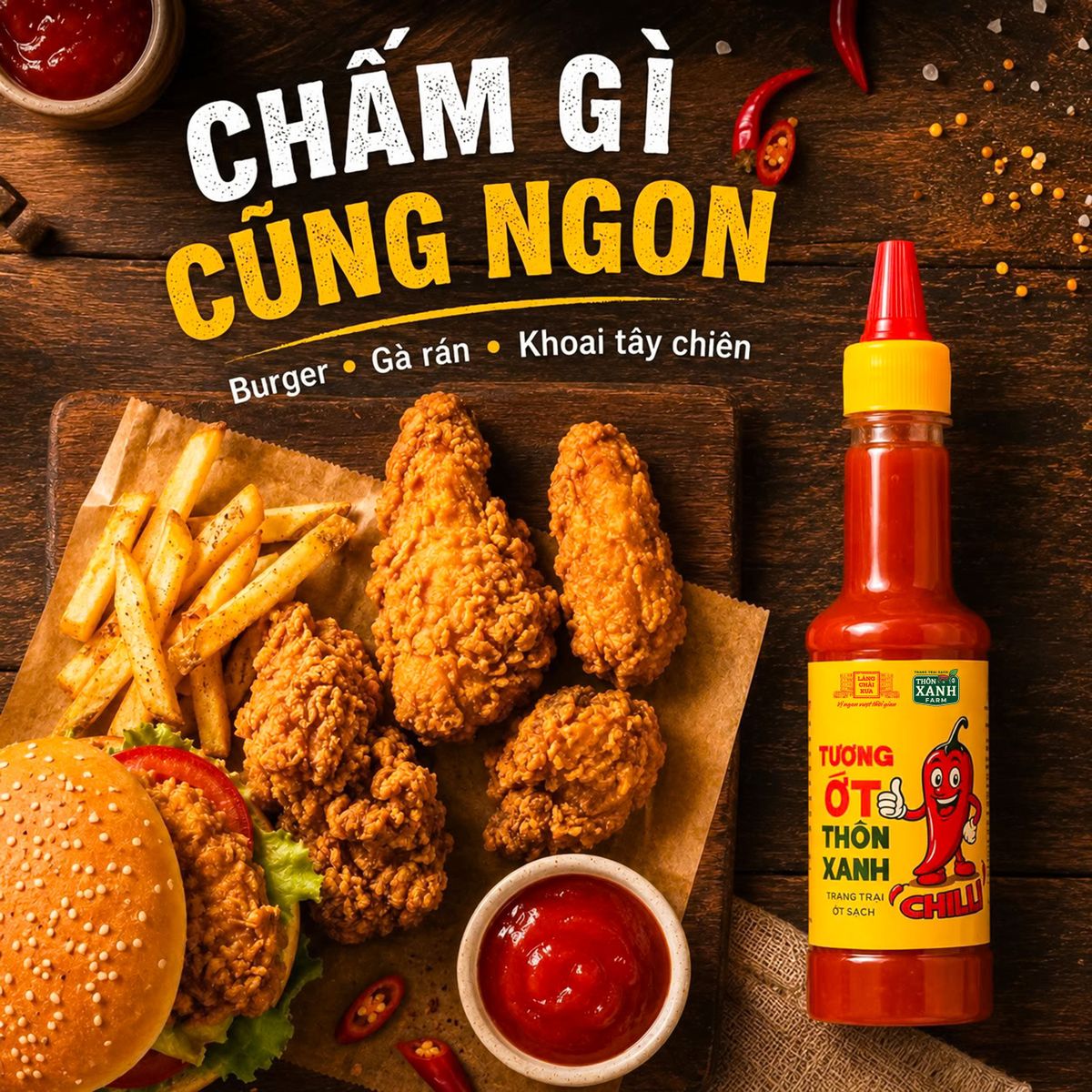 Tương ớt Làng Chài Xưa Chilli chai 270g cay nồng tự nhiên, ớt tươi sạch từ nông trại Thôn Xanh Farm Tương ớt Làng Chài Xưa Chilli chai 270g cay nồng tự nhiên, ớt tươi sạch từ nông trại Thôn Xanh Farm