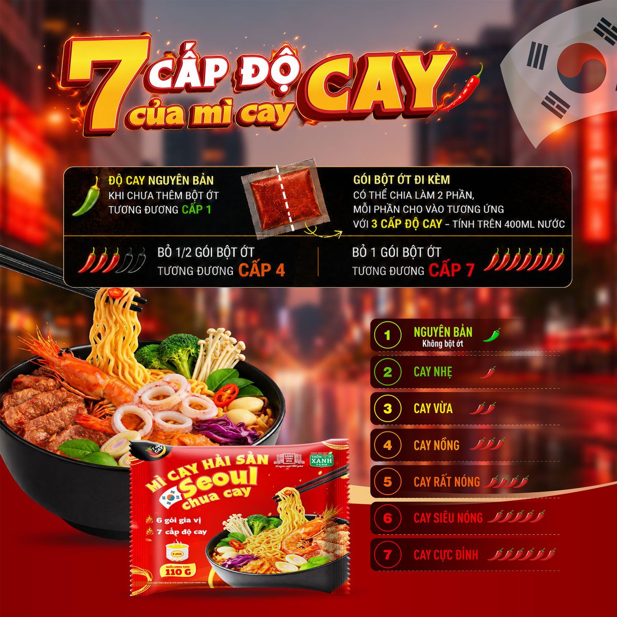 Mì Cay Hải Sản Seoul Chua Cay 7 Cấp Độ 6 Gói Gia Vị Làng Chài Xưa - Thôn Xanh Farm Mì Cay Hải Sản Seoul Chua Cay 7 Cấp Độ 6 Gói Gia Vị Làng Chài Xưa - Thôn Xanh Farm