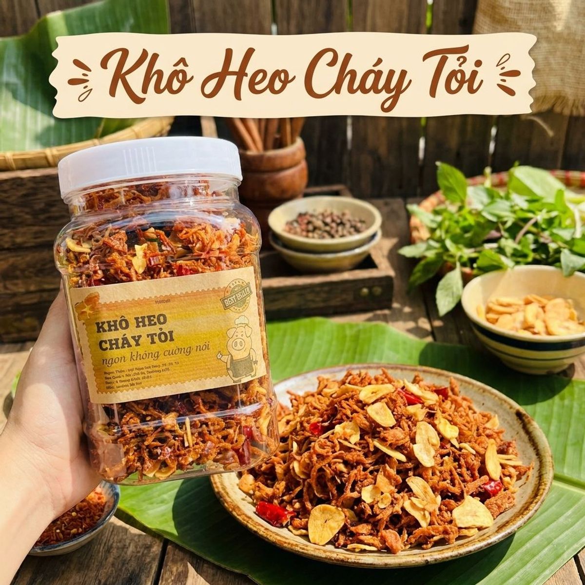 Khô Heo Cháy Tỏi Thơm Lừng, Kết Hợp Tỏi Phi Cực Cuốn 500g Khô Heo Cháy Tỏi Thơm Lừng, Kết Hợp Tỏi Phi Cực Cuốn 500g