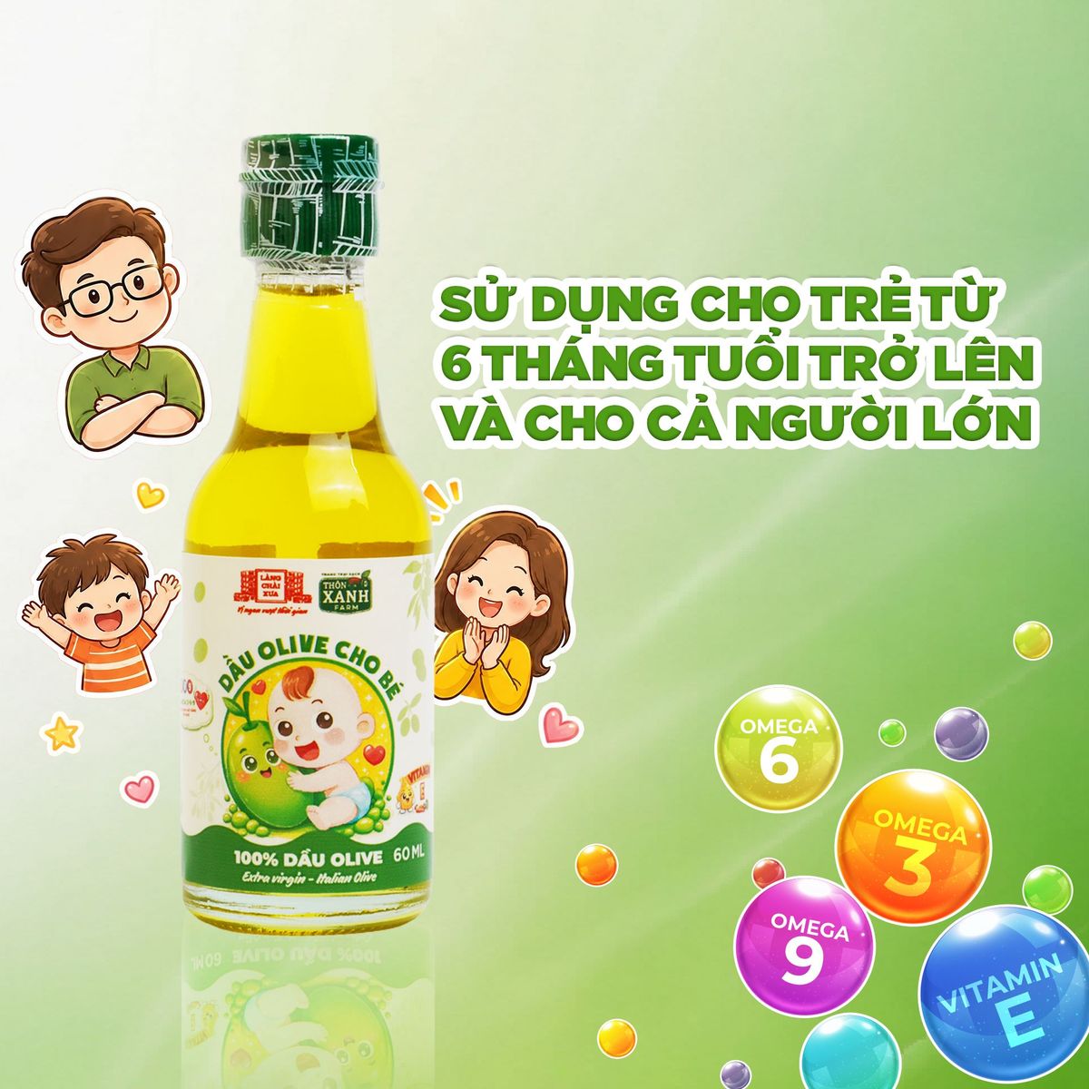Dầu Olive Nguyên Chất Thôn Xanh Chai 60ml Ép Lạnh Từ ITALIAN OLIVE cho bé ăn dặm Làng Chài Xưa Dầu Olive Nguyên Chất Thôn Xanh Chai 60ml Ép Lạnh Từ ITALIAN OLIVE cho bé ăn dặm Làng Chài Xưa