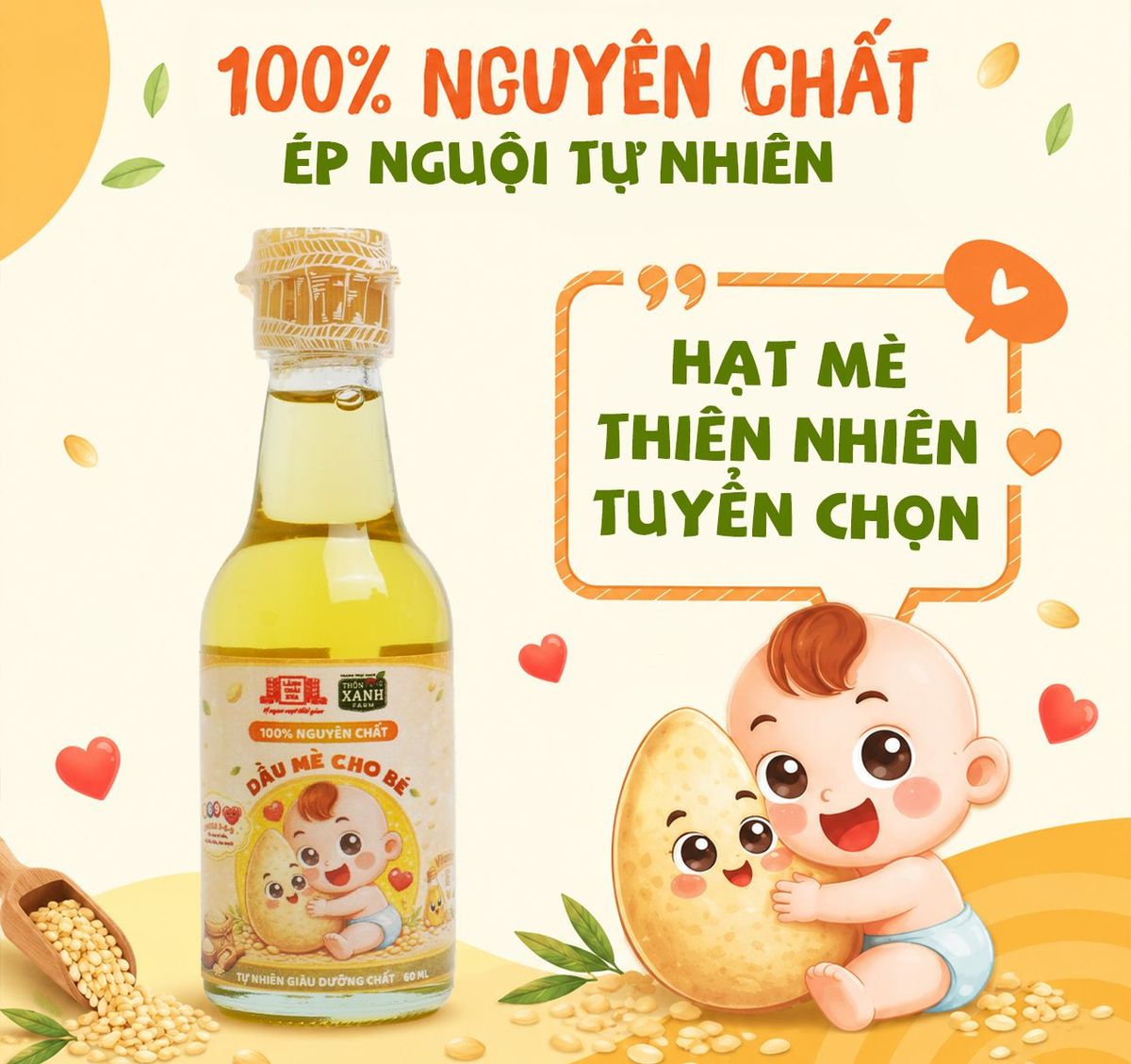 Dầu mè dinh dưỡng cho bé ăn dặm Làng Chài Xưa ép nguội tự nhiên chai 60ml Dầu mè dinh dưỡng cho bé ăn dặm Làng Chài Xưa ép nguội tự nhiên chai 60ml
