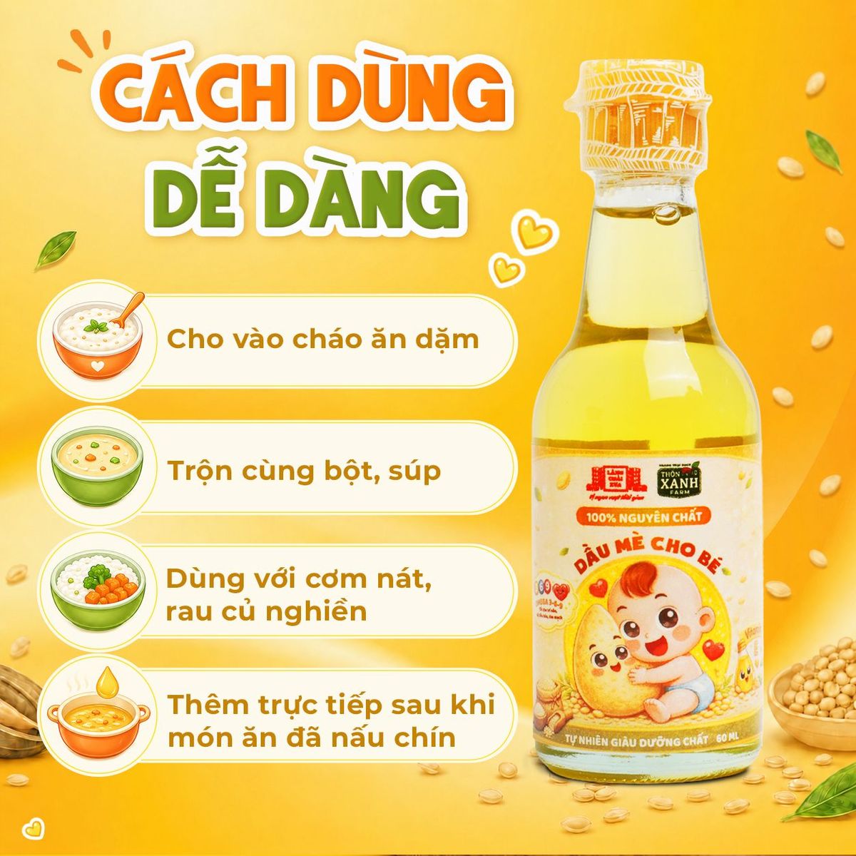 Dầu mè dinh dưỡng cho bé ăn dặm Làng Chài Xưa ép nguội tự nhiên chai 60ml Dầu mè dinh dưỡng cho bé ăn dặm Làng Chài Xưa ép nguội tự nhiên chai 60ml