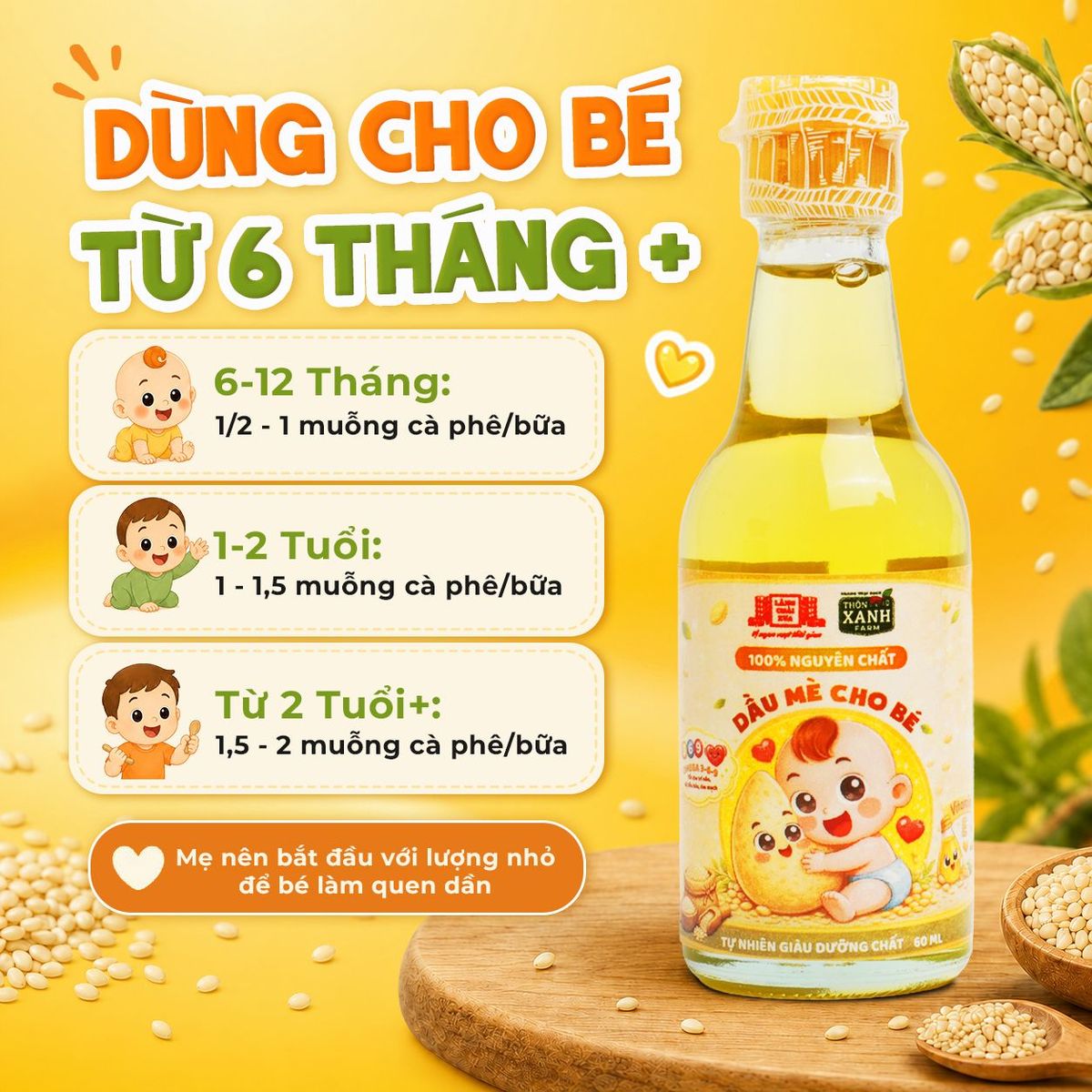 Dầu mè dinh dưỡng cho bé ăn dặm Làng Chài Xưa ép nguội tự nhiên chai 60ml Dầu mè dinh dưỡng cho bé ăn dặm Làng Chài Xưa ép nguội tự nhiên chai 60ml