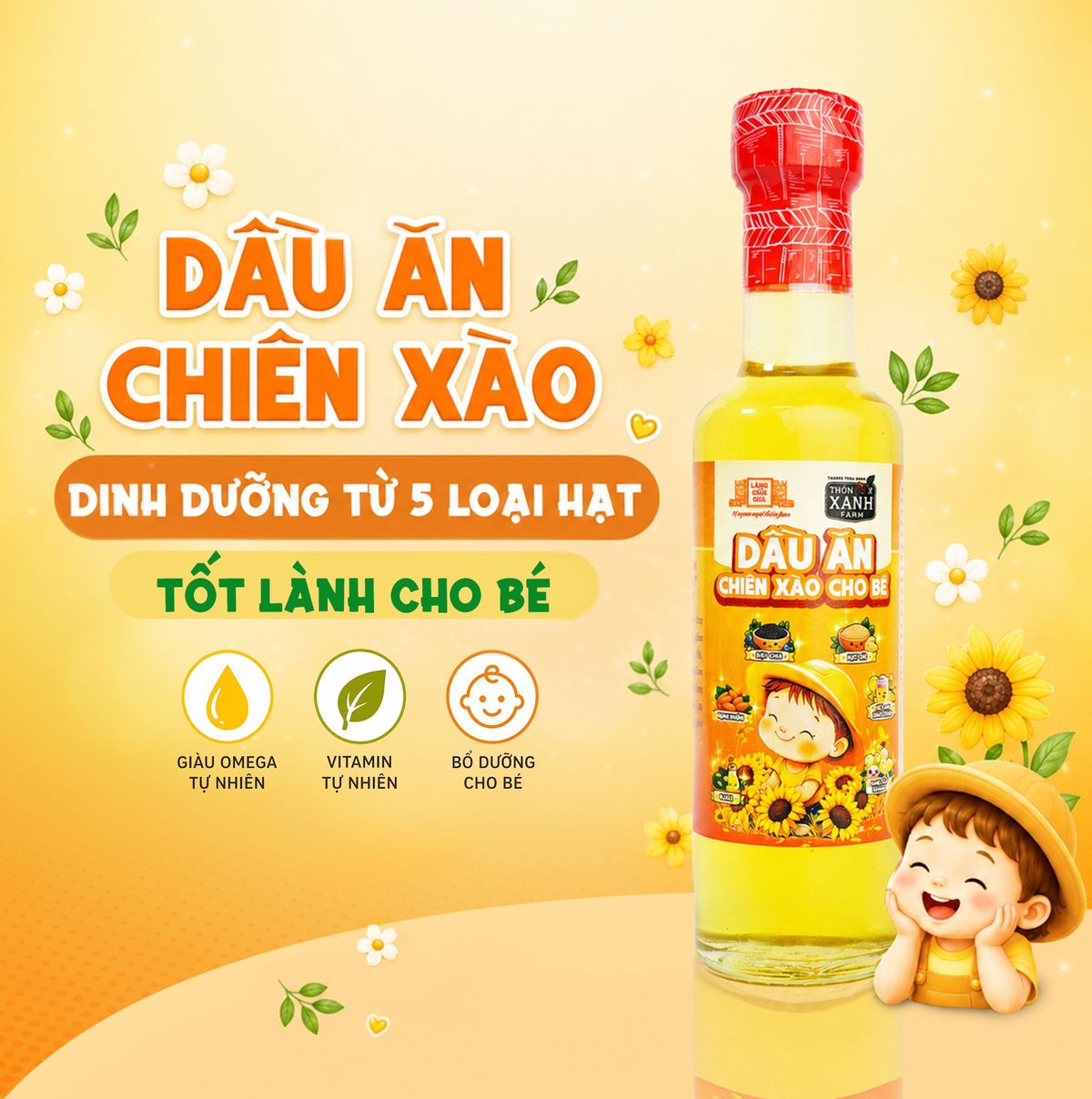 Dầu Chiên Xào Nguyên Chất Cho Bé Ăn Dặm Làng Chài Xưa Chai Thuỷ Tinh 250ml Dinh dưỡng từ 5 loại hạt Dầu Chiên Xào Nguyên Chất Cho Bé Ăn Dặm Làng Chài Xưa Chai Thuỷ Tinh 250ml Dinh dưỡng từ 5 loại hạt