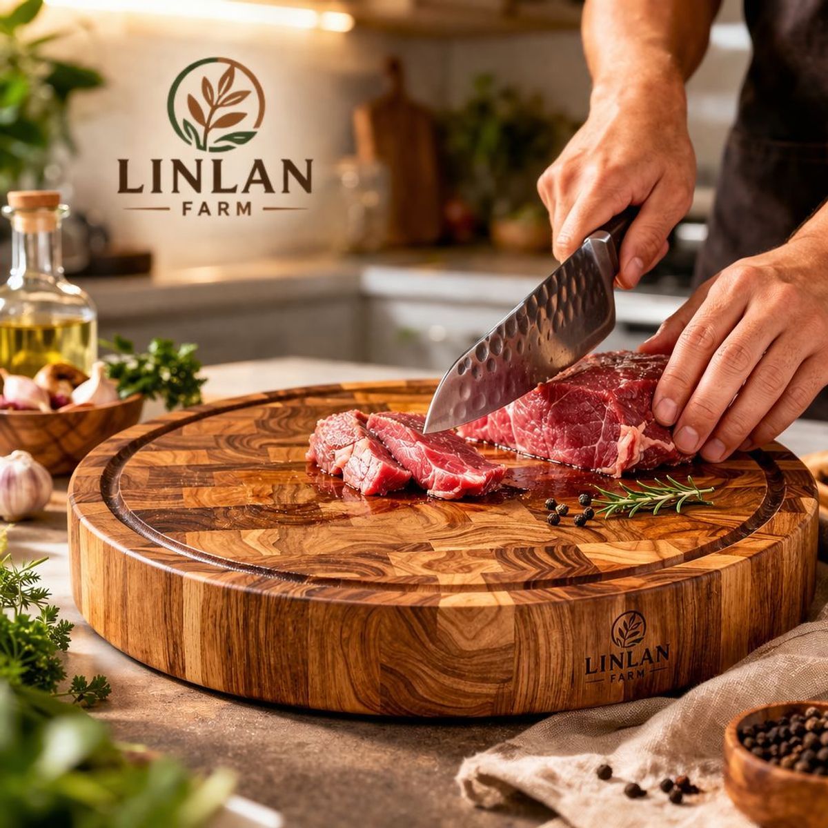 Thớt Gỗ Teak Cao Cấp LinLan Farm 25x30x2.5cm