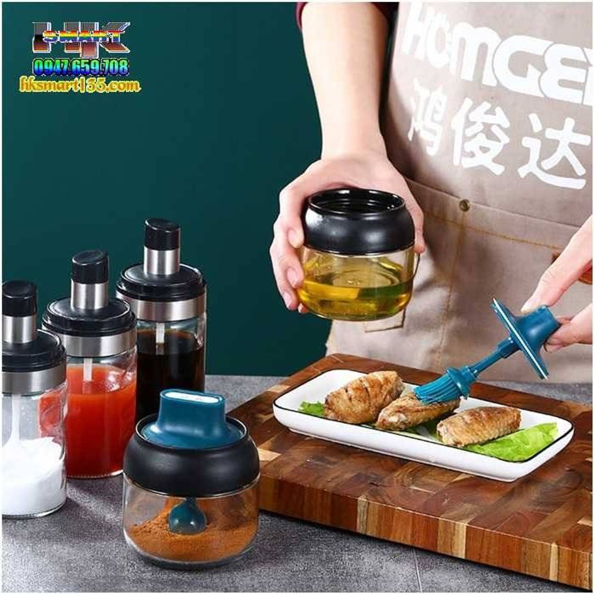 Hủ thủy tinh mini đựng gia vị kèm cọ quét dầu giá sỉ, giá bán buôn ...