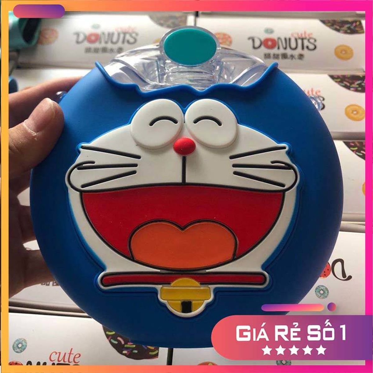 Bình nước hình doraemon - dung tích 380ml - tặng kèm ống hút và dây đeo ...