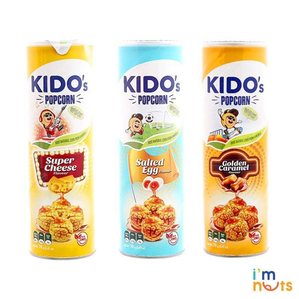 Snack bắp rang Kido Malaysia vị phô mai - trứng muối - caramel lon 35g ...