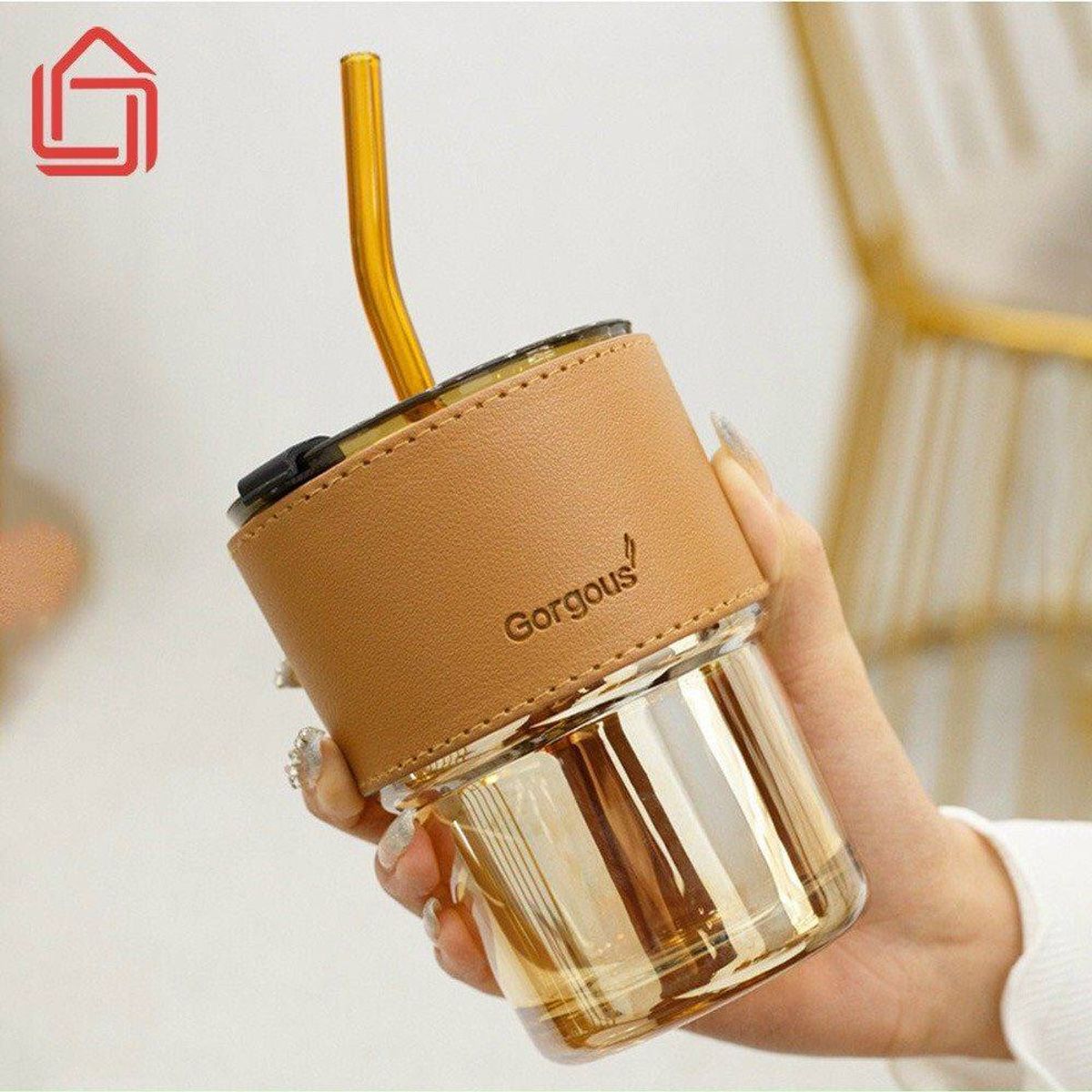 [4.9] Cốc thủy tinh, ly thủy tinh Gorgous có nắp bọc bao da sang chảnh ...