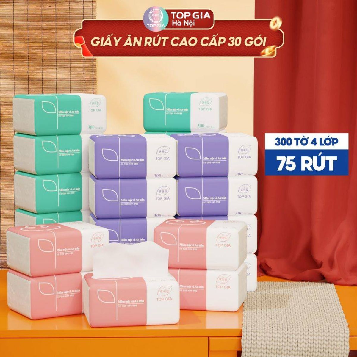 Giấy rút 3 màu Top Gia thùng 30 gói giá sỉ, giá bán buôn - Thị Trường Sỉ