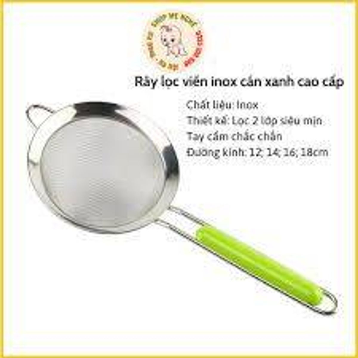 Rây Lọc Viền Inox Cán Xanh Cao Cấp/ Rây cháo cho bé/ Rây thức ăn siêu ...