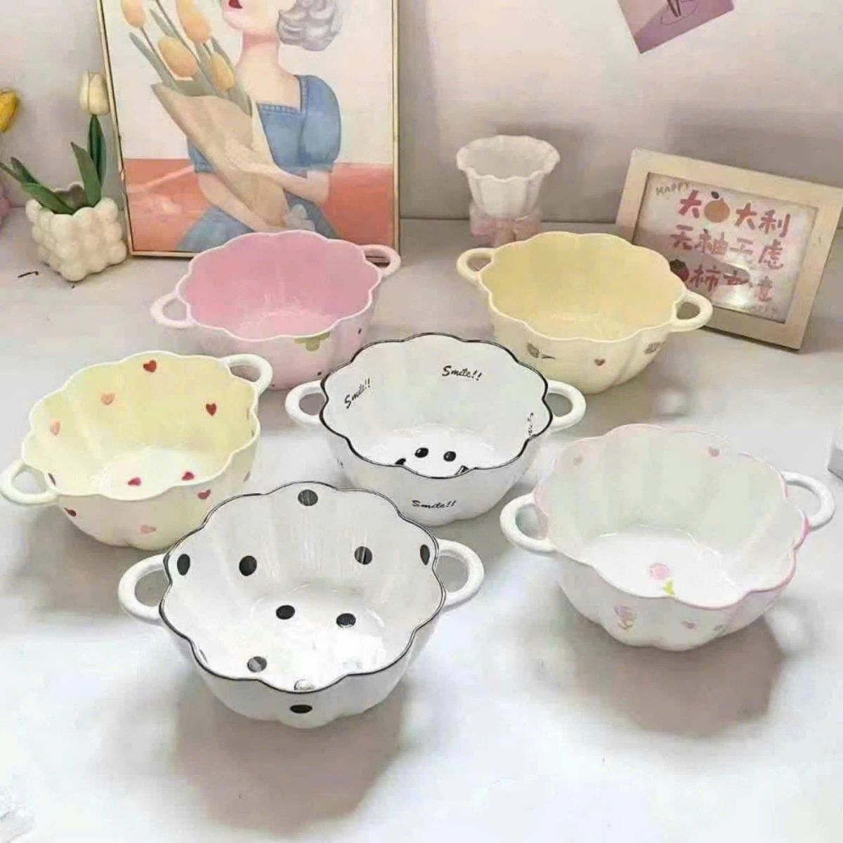 Bát sứ có tai, bát sứ có quai, bát sứ hoa văn, bát có tay cầm, bát súp ...