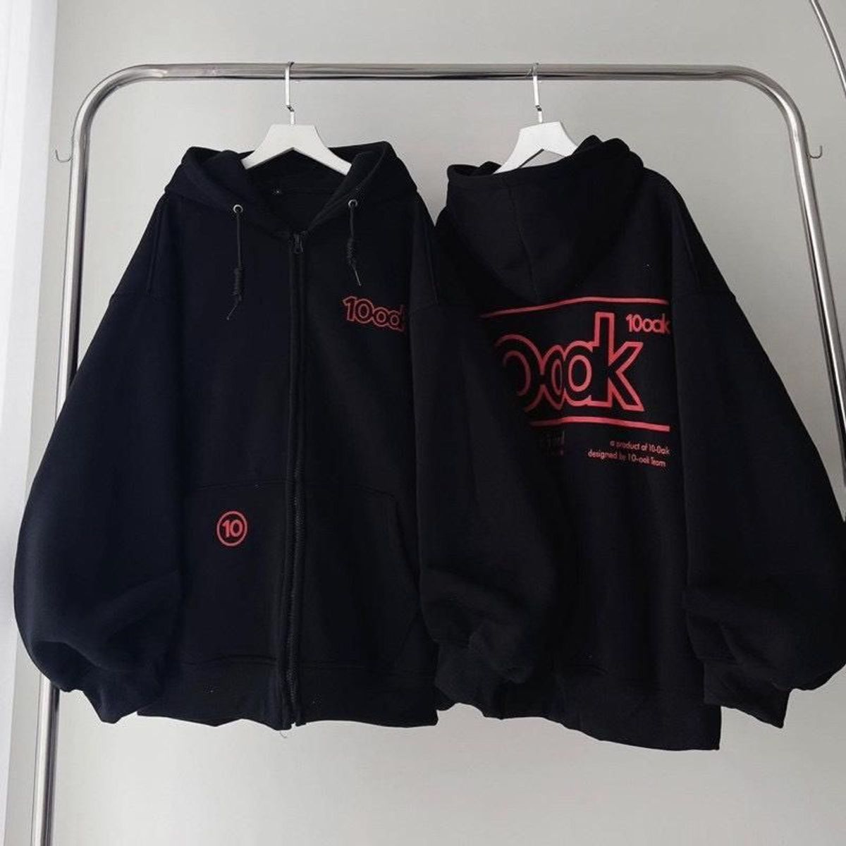 Áo khoác hoodie zip tay phồng from rộng in chữ 1OOK trẻ trung Unisex ...