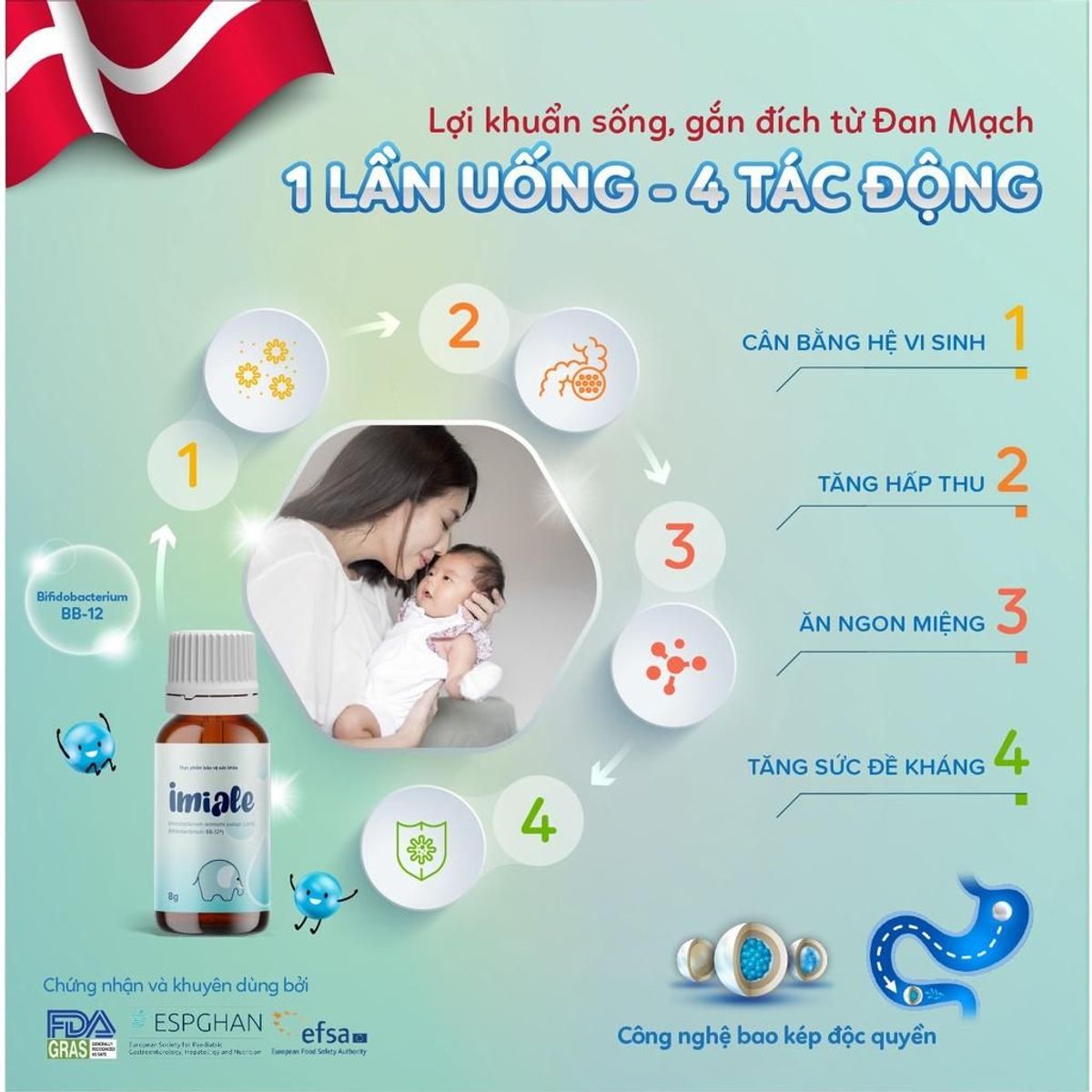 Men vi sinh IMIALE Bifidobacterium BB12 8ml từ Đan Mạch - Cải thiện ...