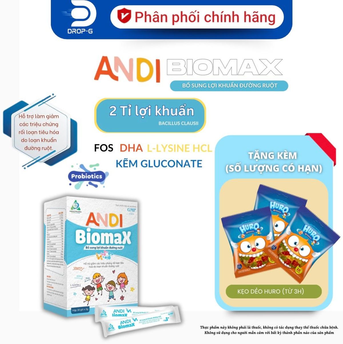 Cốm men vi sinh lợi khuẩn [ANDI BIOMAX] - Hộp 30 gói x 3g- men vi sinh ...