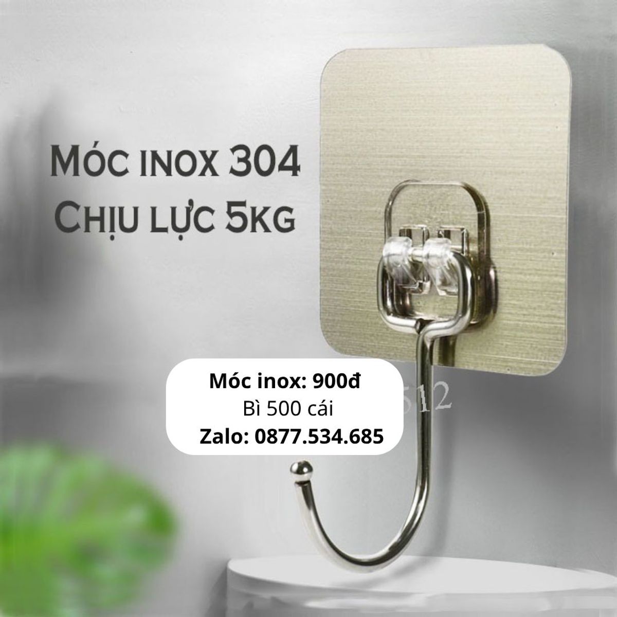 Móc Dán Tường Inox 304 Chịu Lực 5kg, COMBO 5 Miếng Dán Tráng Bạc Siêu ...