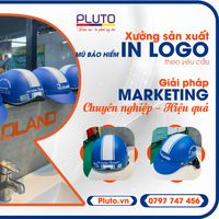 In logo mũ bảo hiểm quảng cáo Pluto