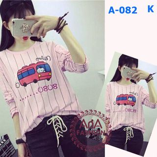 Áo thun nữ dài tay hình xe buýt hồng