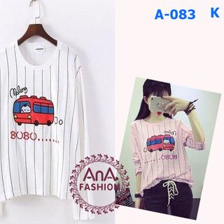 Áo thun nữ tay dài hình xe buýt trắng