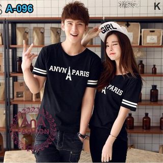 Áo thun cặp tay ngắn anvn paris đen