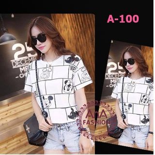 Áo thun ngắn tay hình chuột mickey ô vuông