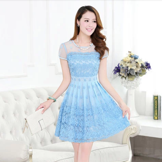 Đầm lưới thêu hoa xanh nổi dt33-e240