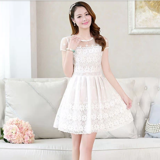 Đầm lưới thêu hoa trắng nỗi dt32-e240