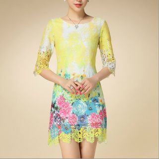 Đầm ren in 3d hoa mùa xuân-dt36-e300