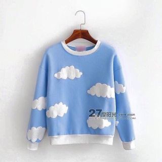 Áo sweater thun nỉ hình đám mây dễ thương