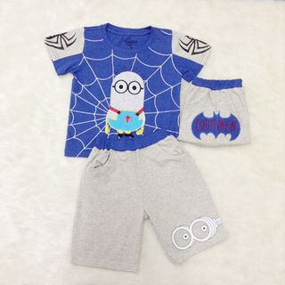 Bộ bé trai thêu batminions nhện ri 1-8