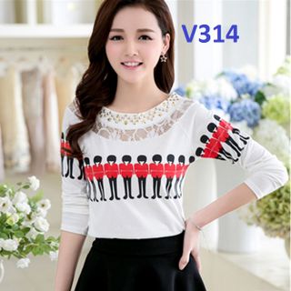 V314 - áo thun phối ren đính hạt - size m