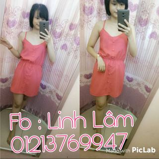 Đầm voan 2 dây nút bọc