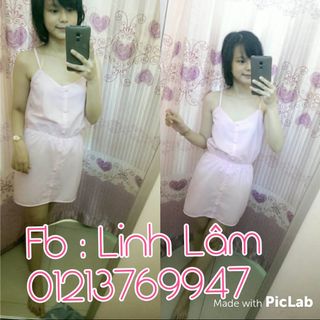 Đầm voan 2 dây nút bọc