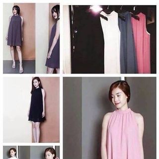 Đầm 2 lớp cổ cao vải voan