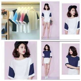 Áo tay phối màu vải cát thái