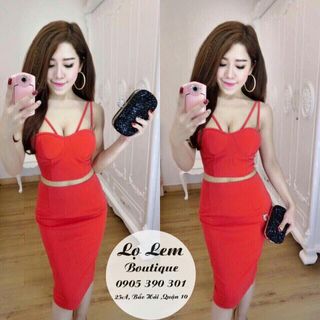 Set áo crotop cúp ngực 2 dây váy body