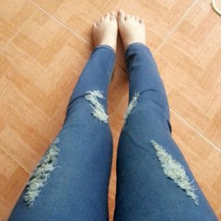 Quần jean 2 da lưng cao nữ