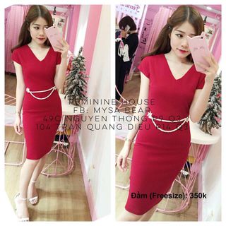 d1451 đầm body tay còn kèm chuỗi eo femi giá sỉ