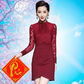 Đầm ren có size xxl cổ lọ xếp ly kate sang trọng