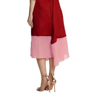 đầm xòe phối màu vạt chéo đỏ - 3c160100red