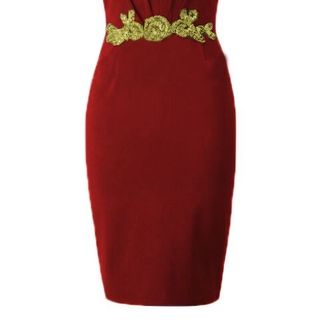 Đầm ôm xếp ly ren eo đỏ - 3c151220red