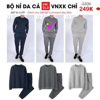 Bộ nỉ nam uniqlo chất nỉ da cá k bai không xù không phai màu đủ size