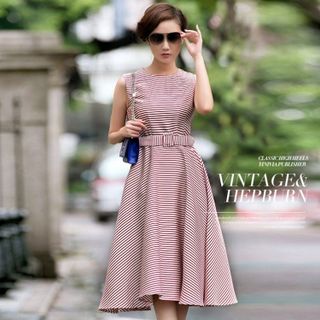 Đầm vintage kẻ sọc kèm nịt sh-d294