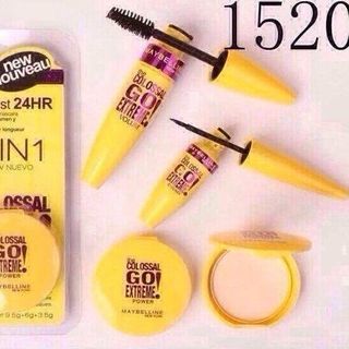 Combo bộ make up maybelline 3 in 1 gồm mascara kẻ mắt nước phấn phủ