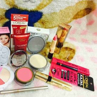 Bộ mỹ phẩm loreal 8 món gồm kem nềnphấn phủ son 2 đầu má hồng chì kẻ bút kẻ bộ kit 20 màumasscara