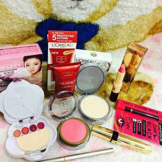 Bộ mỹ phẩm loreal 8 món gồm kem nềnphấn phủ son 2 đầu má hồng chì kẻ bút kẻ bộ kit 20 màumasscara