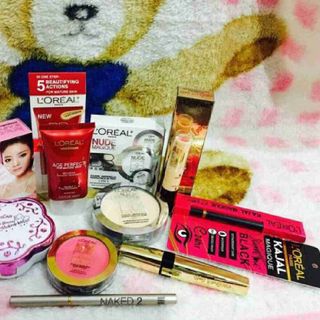 Bộ mỹ phẩm loreal 8 món gồm kem nềnphấn phủ son 2 đầu má hồng chì kẻ bút kẻ bộ kit 20 màumasscara