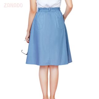 Chân váy xòe denim nút bọc