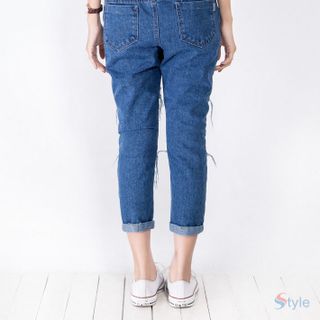 Quần jean nữ lưng thun rách bụi