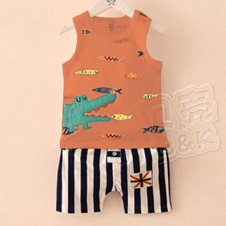 A23072 - 25/3 bộ cá sấu ăn cá cá sấu thêu cá in phối quần sọc dệtsize 1-8